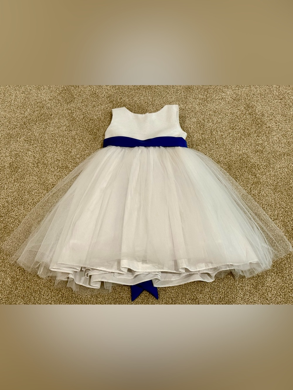 White Tulle Flower Girl Dress with Blue Sash